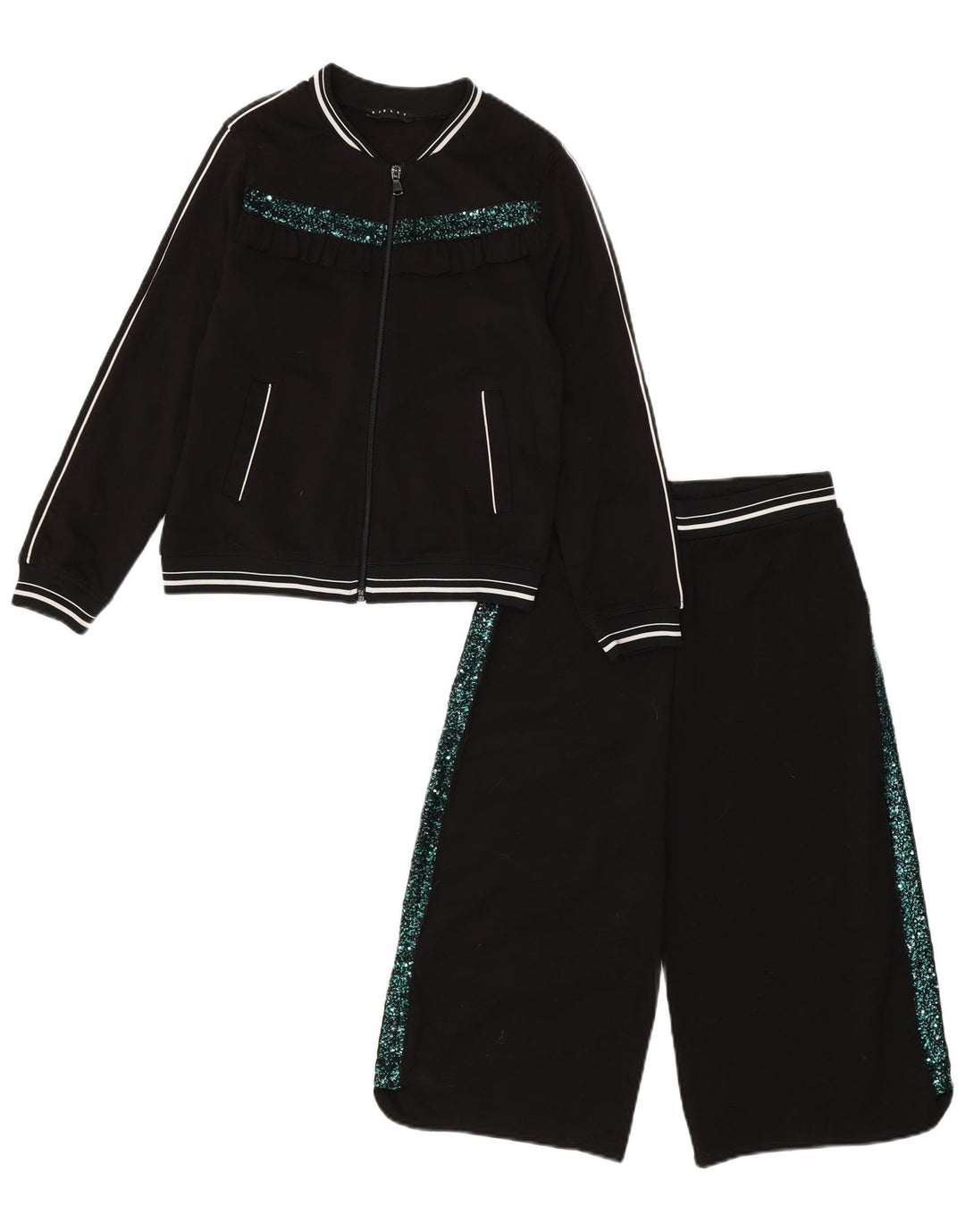 SISLEY Girls Full Tracksuit 8-9 Years Large Black Polyester