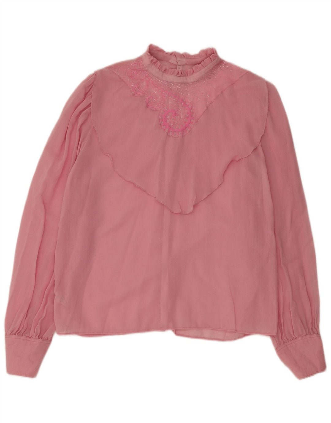 Top camicetta a maniche lunghe da donna vintage UK 14 lana rosa medio