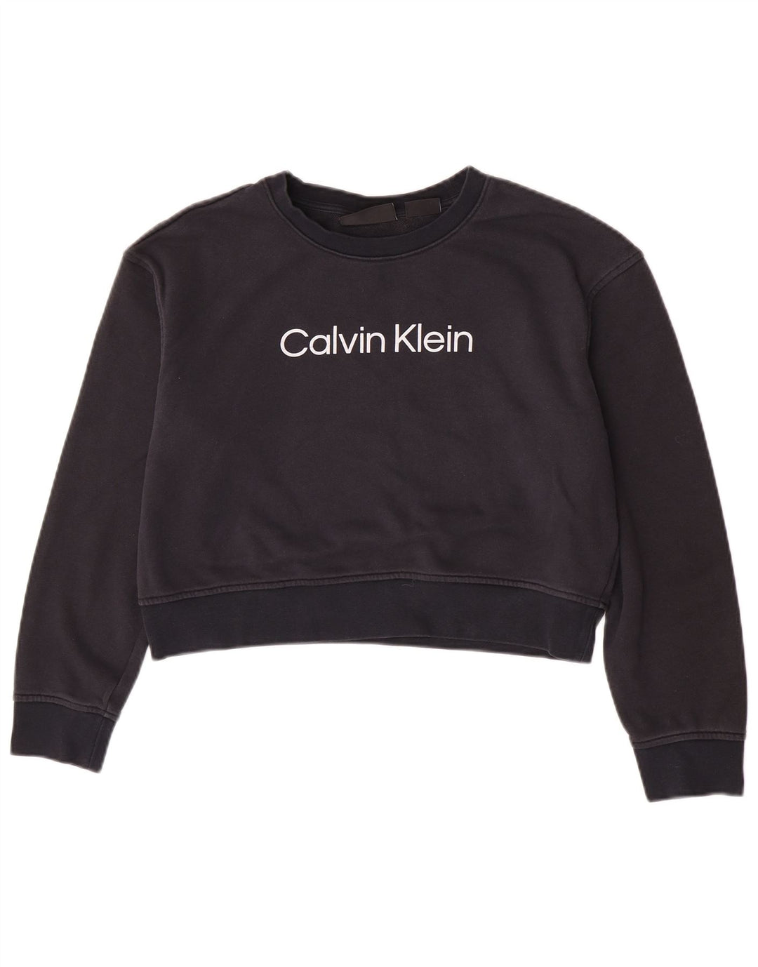 Calvin Klein Donna Graphic Crop Felpa Maglione UK 14 Medio Blu Navy