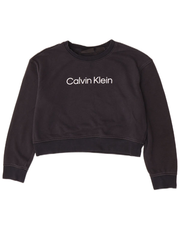 Calvin Klein Donna Graphic Crop Felpa Maglione UK 14 Medio Blu Navy
