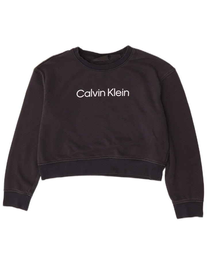 Calvin Klein Donna Graphic Crop Felpa Maglione UK 14 Medio Blu Navy