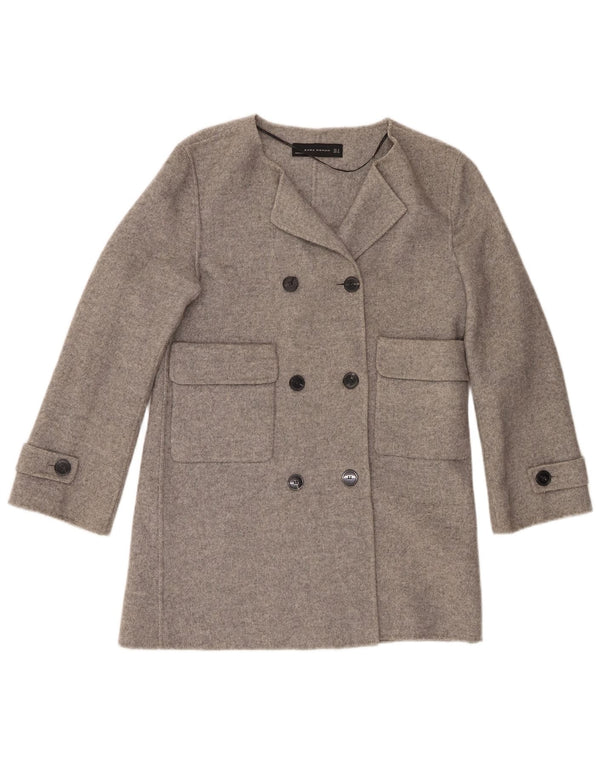 Zara Womens Double Breasted Coat UK 14 Medium Grey Wool