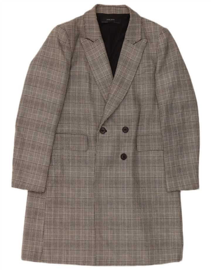 Cappotto doppiopetto da donna Zara UK 16 Grande poliestere a quadri grigi