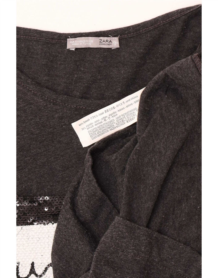 Top grafico da donna Zara manica 3/4 UK 10 piccolo Lyocell grigio