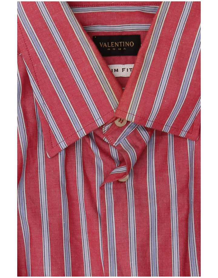 VALENTINO Camicia da uomo slim fit taglia 15 1/2 40 cotone a righe rosse medie