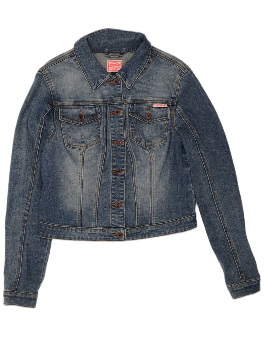 Giacca in denim corto da donna Superdry UK 14 grande cotone blu