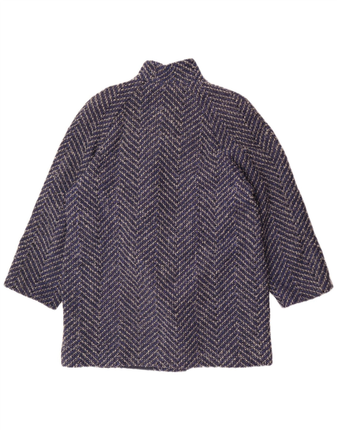 Cappotto doppiopetto vintage da donna UK 14 grande lana Chevron blu navy