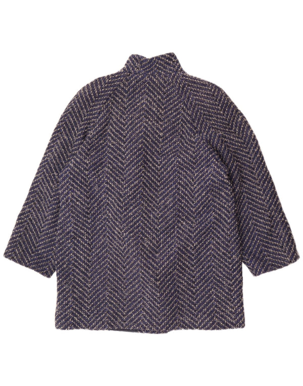 Cappotto doppiopetto vintage da donna UK 14 grande lana Chevron blu navy