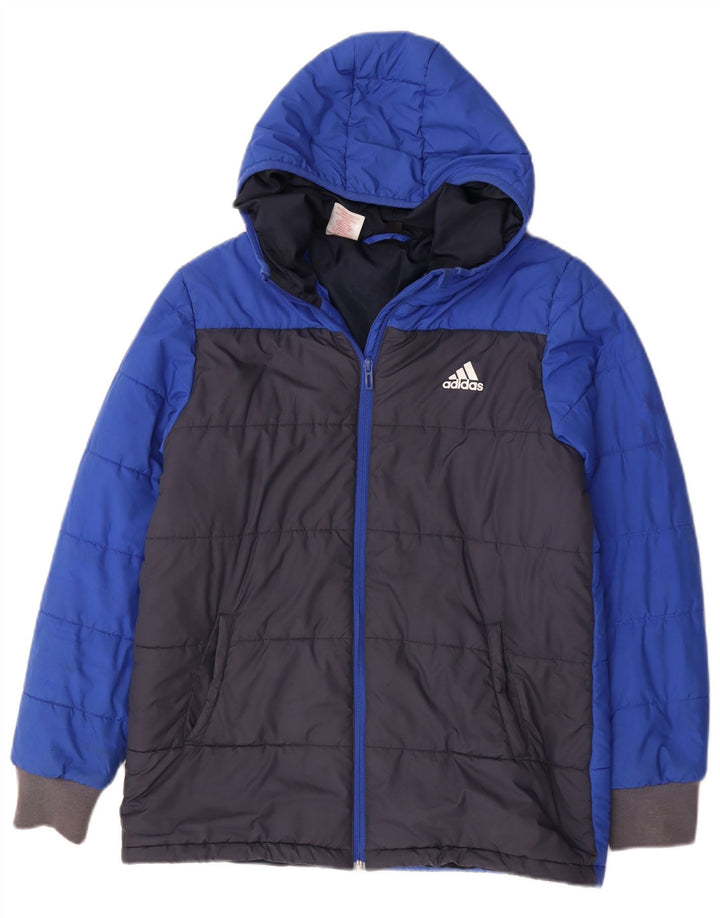 Giacca imbottita con cappuccio Adidas da ragazzo 13-14 anni in poliestere color block blu