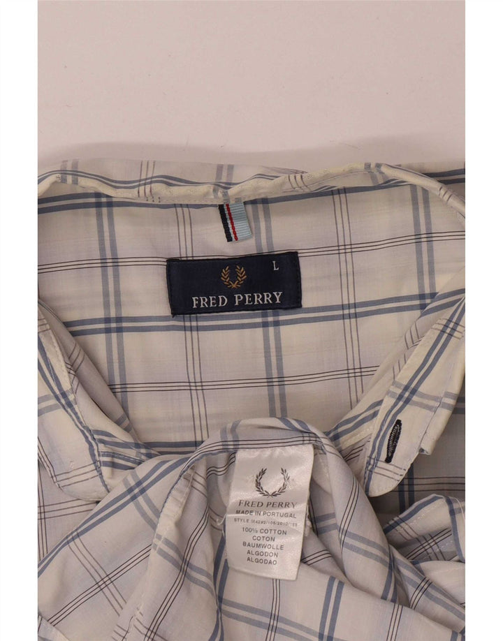 Camicia a maniche corte da uomo Fred Perry in cotone a quadri bianchi grandi
