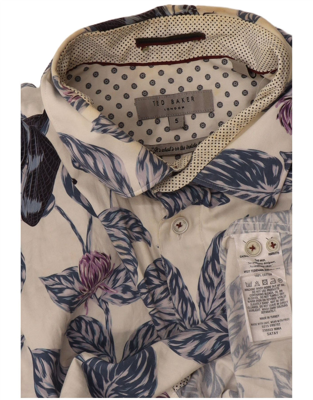 Ted Baker Camicia da uomo Taglia 5 XL Cotone floreale bianco