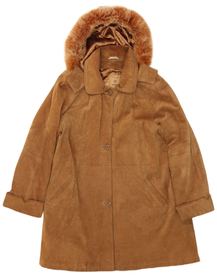 Soprabito da donna in pelle scamosciata con cappuccio Privilegi IT 46 Large in pelle beige