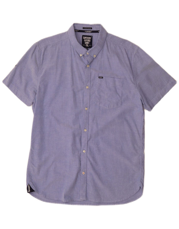 Camicia da uomo a maniche corte Oxford Superdry XL in cotone blu