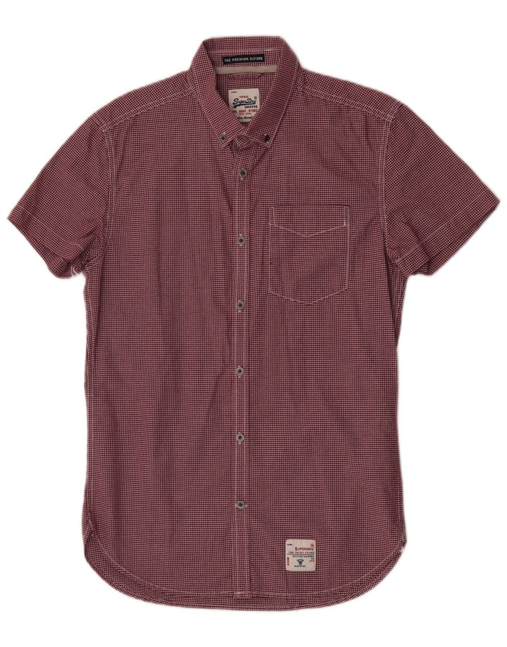 Camicia a maniche corte da uomo Superdry piccola in cotone a quadretti bordeaux