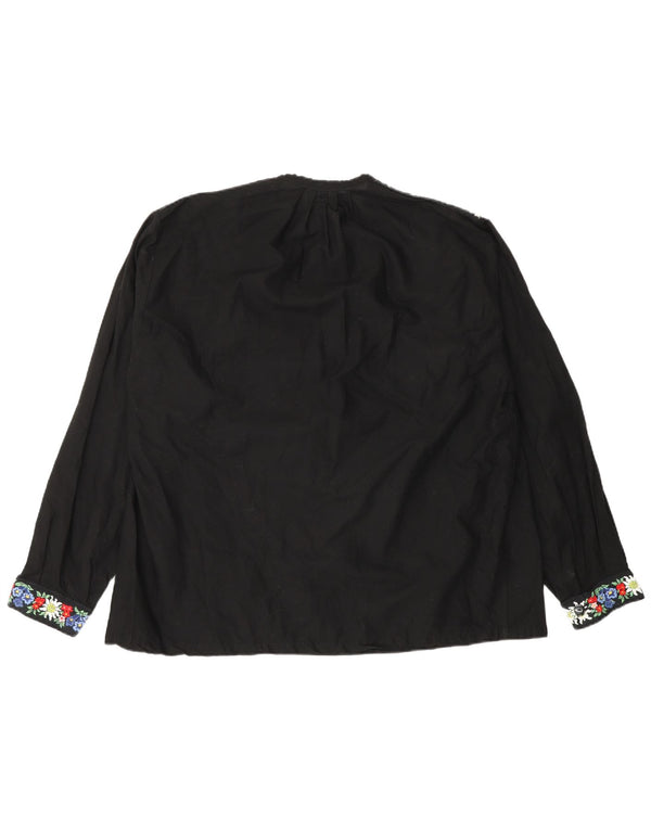 Top camicetta a maniche lunghe da donna vintage UK 18 XL nero floreale