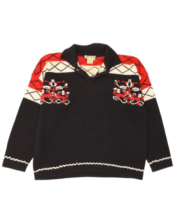 Maglione vintage da donna con collo alto IT 40 piccolo nero geometrico