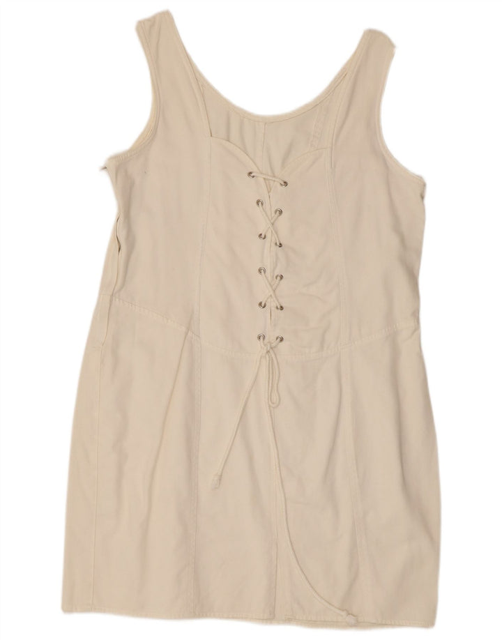 Abito vintage in denim senza maniche da donna UK 12 bianco medio