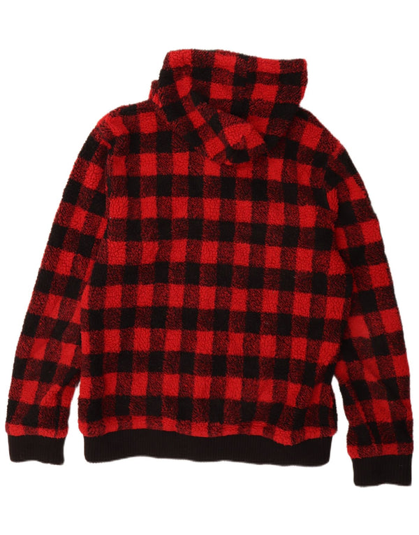 Giacca in pile con cappuccio da uomo Superdry UK 44 2XL Poliestere a quadretti rosso