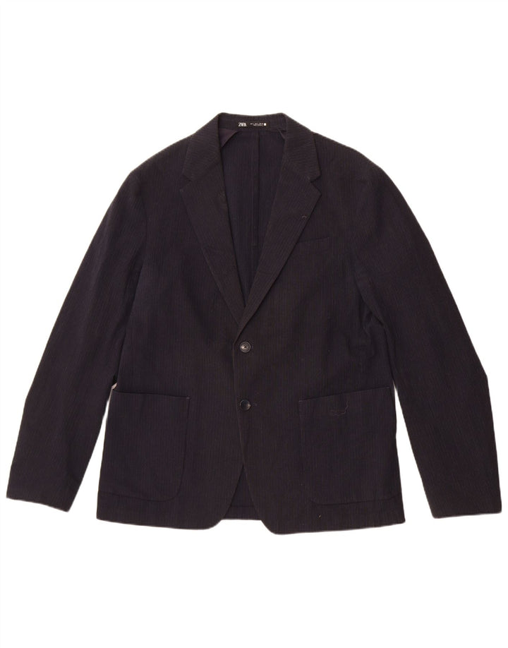 Giacca blazer da uomo a 2 bottoni Zara UK 40 grande gessato blu navy