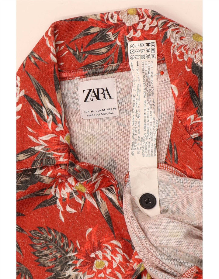 Camicia a maniche corte da uomo Zara in poliestere floreale rosso medio