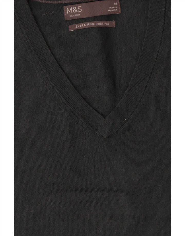 Maglione da uomo Marks & Spencer con scollo a V, lana merino verde medio