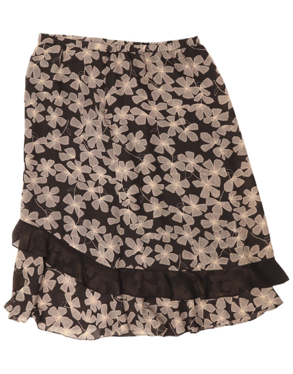 Gonna dritta da donna vintage UK 22 3XL W40 Poliestere floreale nero