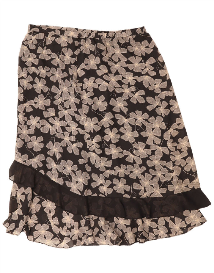 Gonna dritta da donna vintage UK 22 3XL W40 Poliestere floreale nero