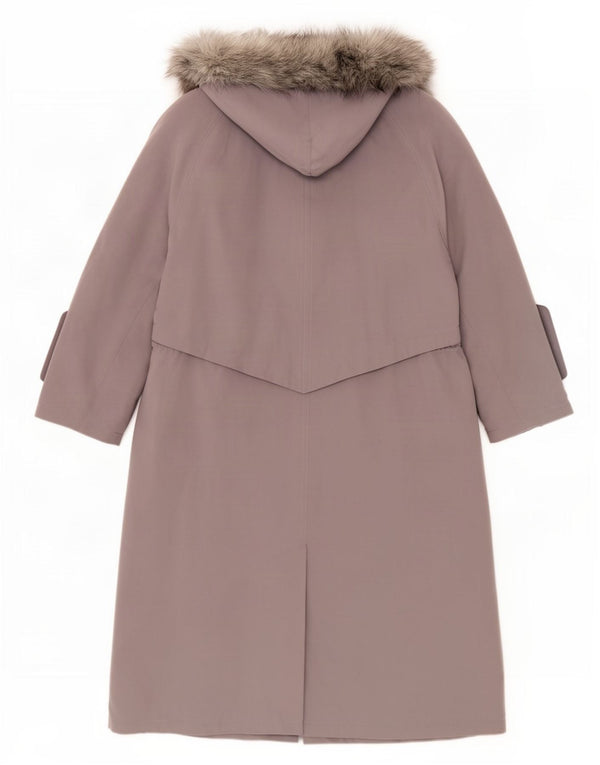 Giacca a vento oversize con cappuccio da donna vintage UK 14 grande poliestere grigio