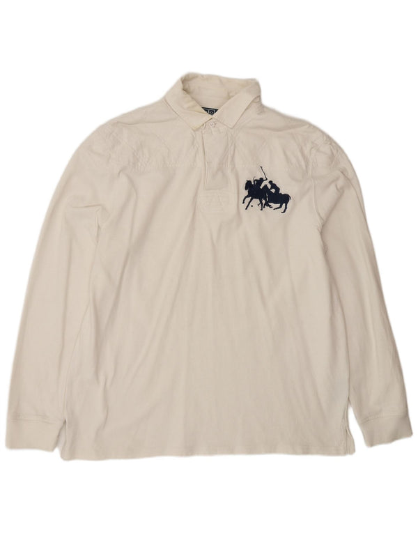 Polo Ralph Lauren da uomo a maniche lunghe su misura XL in cotone bianco