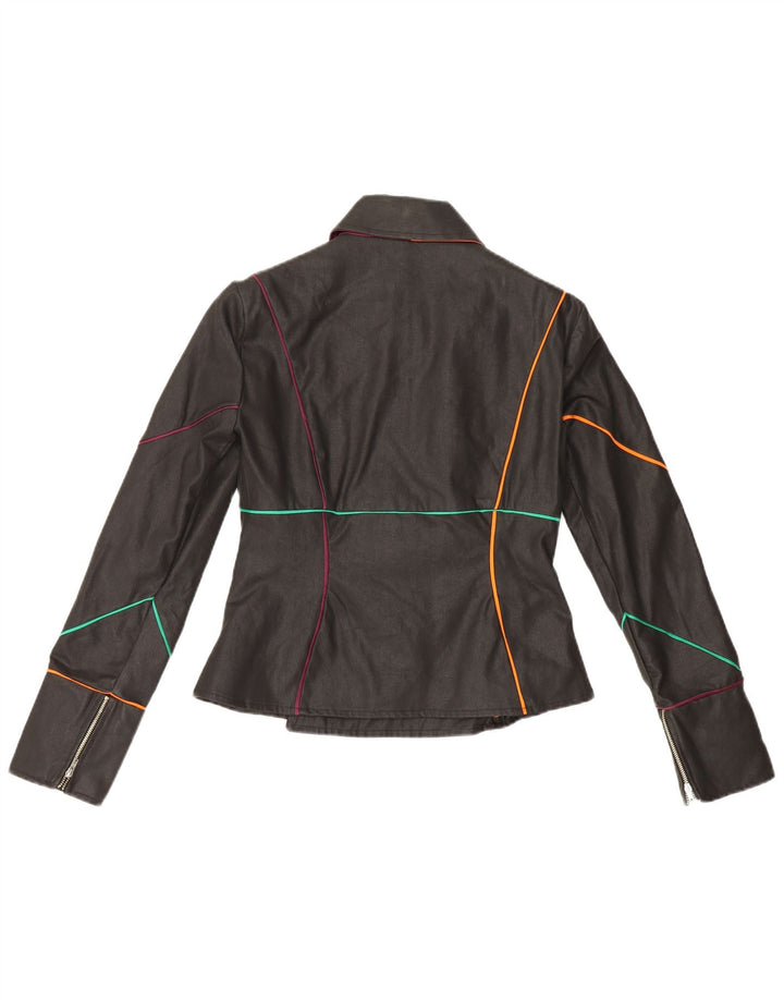 Giacca da motociclista vintage da donna UK 10 piccola a righe nere