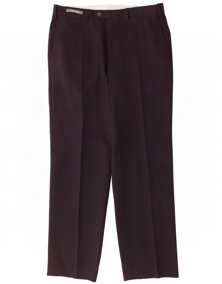 Pantaloni da abito dritti da uomo Marks & Spencer W34 L31 poliestere blu navy