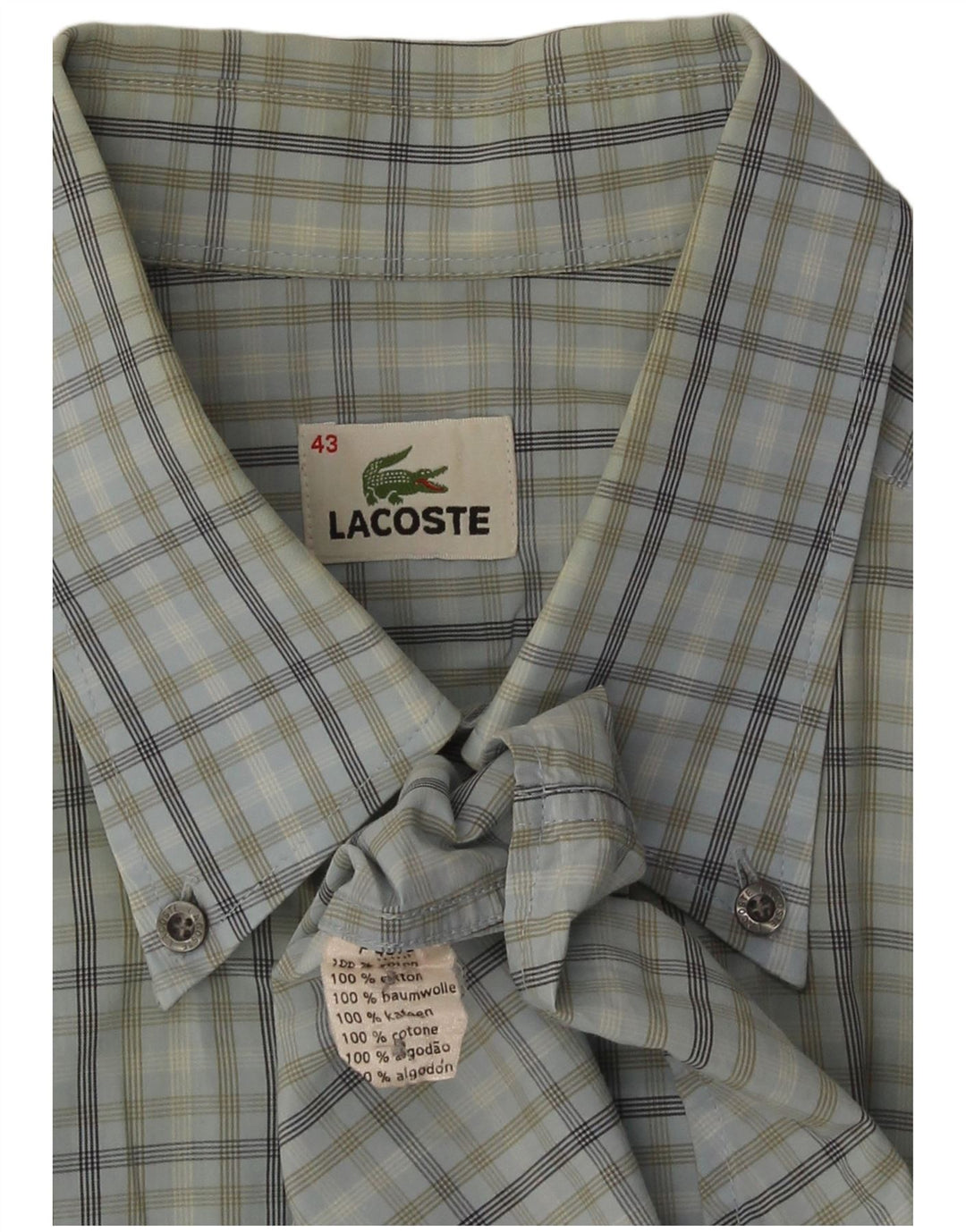 Camicia a maniche corte da uomo Lacoste taglia 43 in cotone a quadri blu grande