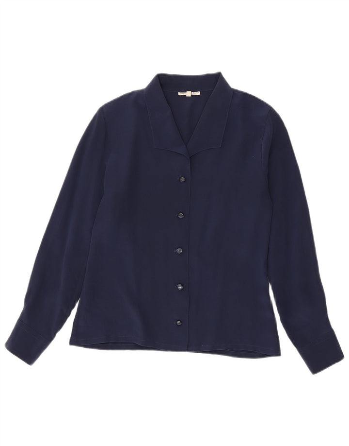 Camicetta camicia vintage da donna IT 44 media seta blu navy