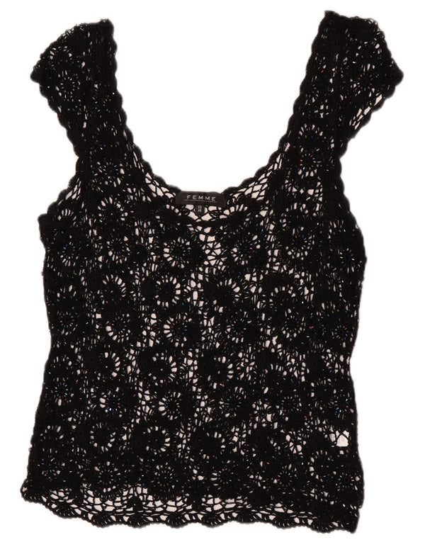 Top trasparente senza maniche da donna all'uncinetto Femme UK 20 2XL viscosa nera