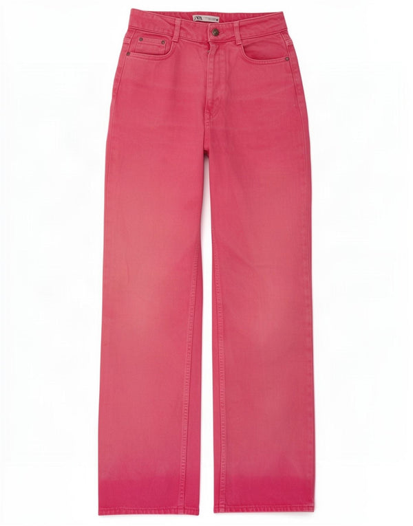 Jeans dritti a vita alta da donna Zara EU 38 piccoli W28 L33 cotone rosa