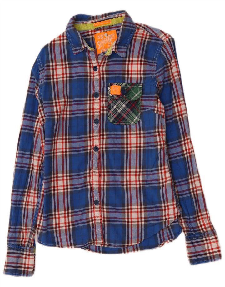 Camicia di flanella da donna SUPERDRY UK 12 Cotone a quadri blu medio