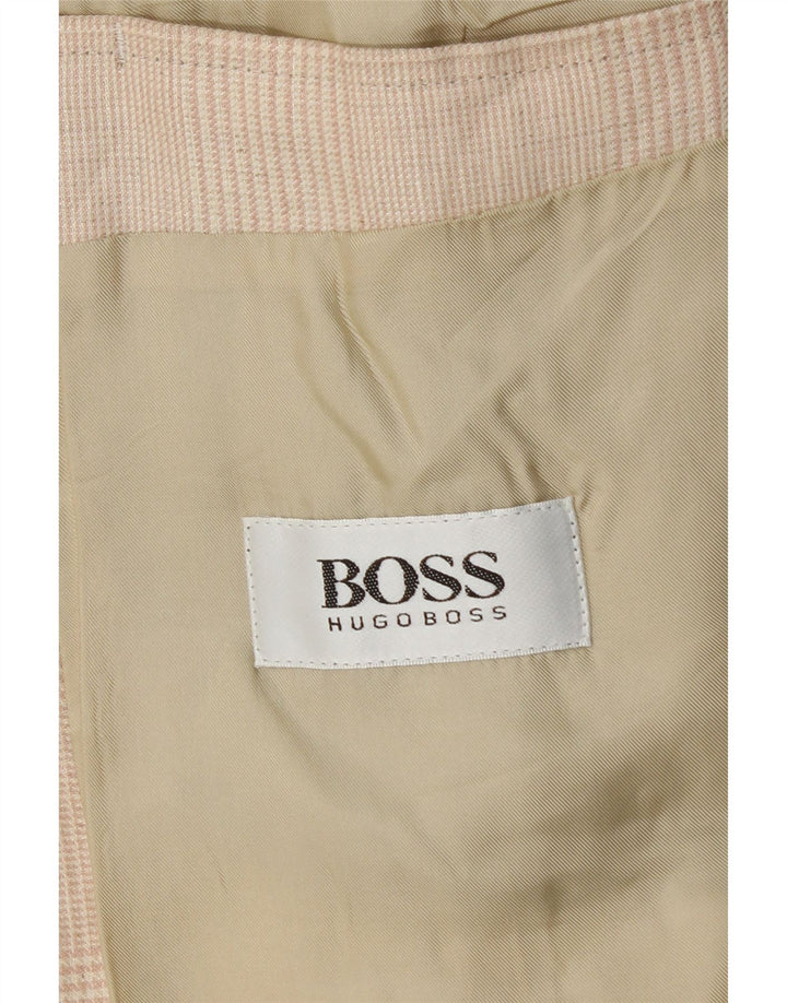 Giacca blazer da uomo a 2 bottoni HUGO BOSS EU 56 3XL Lino a quadri beige