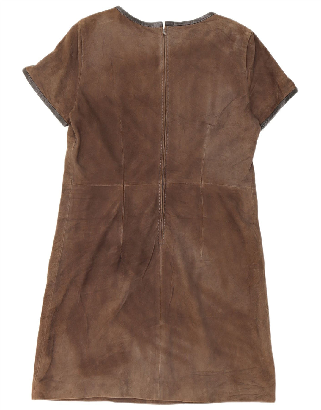 Abito a trapezio vintage da donna in pelle scamosciata IT 44 Marrone medio