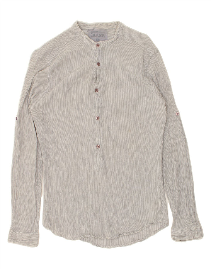 JULES Womens Pullover Shirt UK 14 Large Grey Striped Cotton | Vintage Jules | Thrift | Second-Hand Jules | Used Clothing | Messina Hembry 