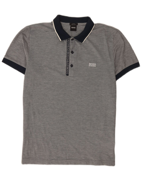 Polo Hugo Boss da uomo a maniche corte slim fit, grande, in cotone chiazzato grigio