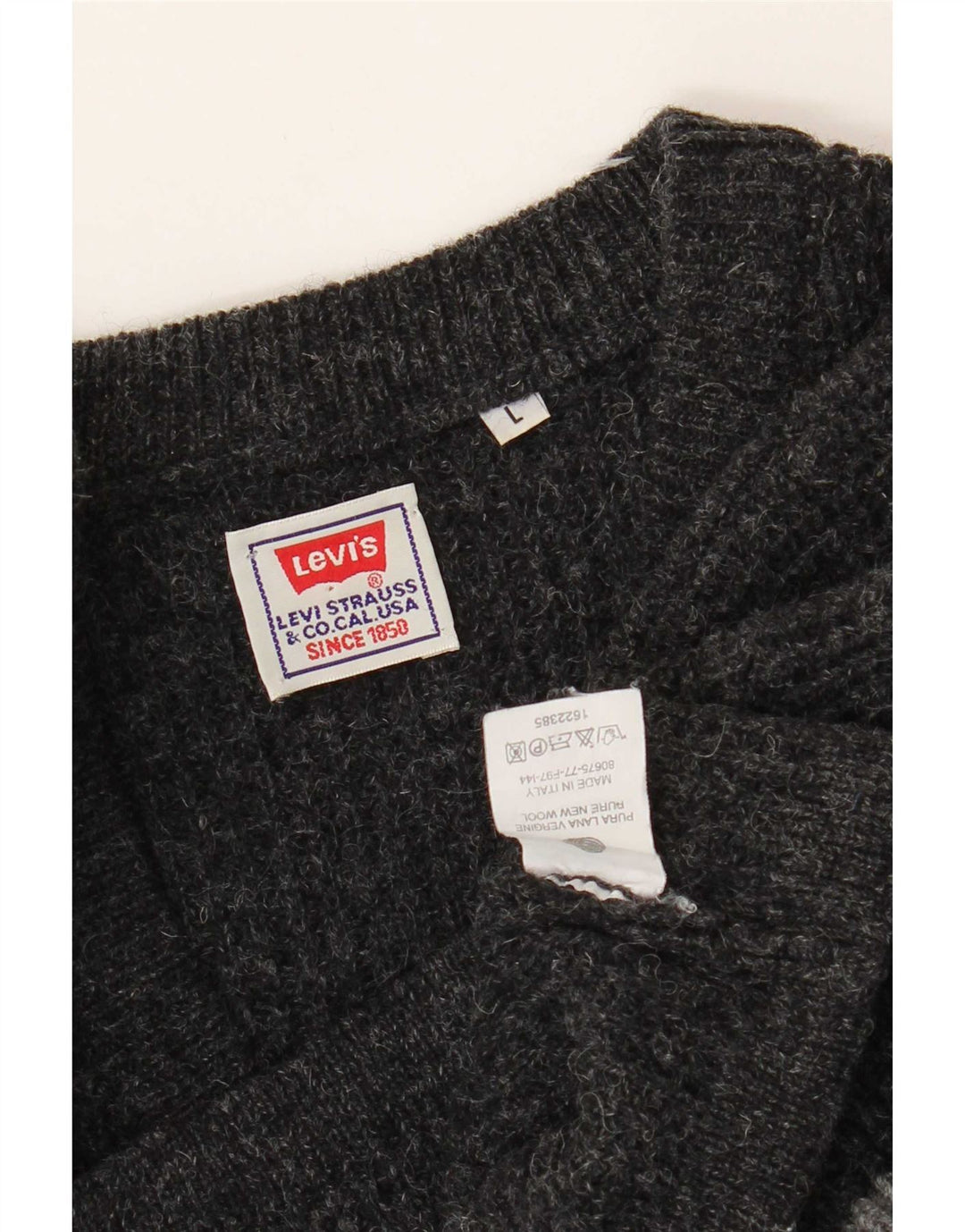 Maglione Levi's da uomo con scollo a V, grande, in lana vergine color grigio color block
