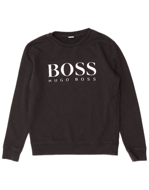 Felpa grafica per ragazze Hugo Boss, maglione 13-14 anni, piccola, cotone nero