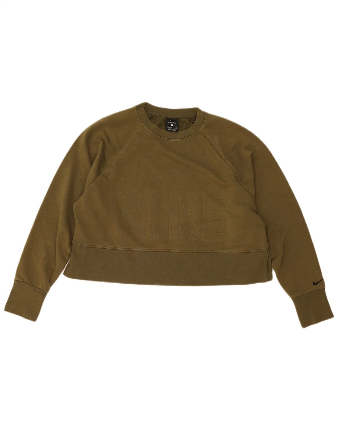 Felpa corta oversize da donna Nike, maglione UK 10, piccola, poliestere kaki