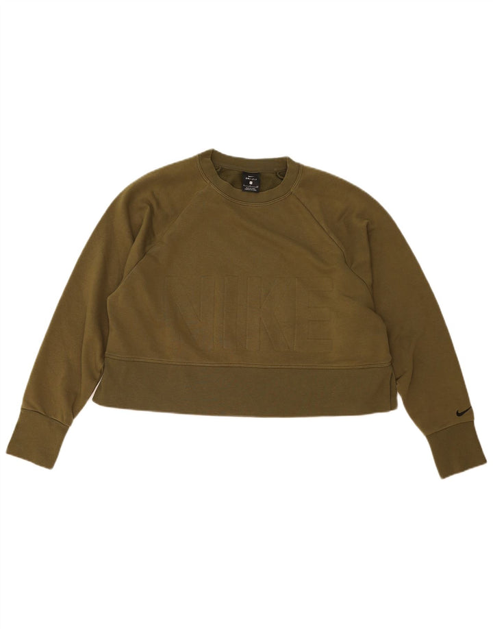 Felpa corta oversize da donna Nike, maglione UK 10, piccola, poliestere kaki