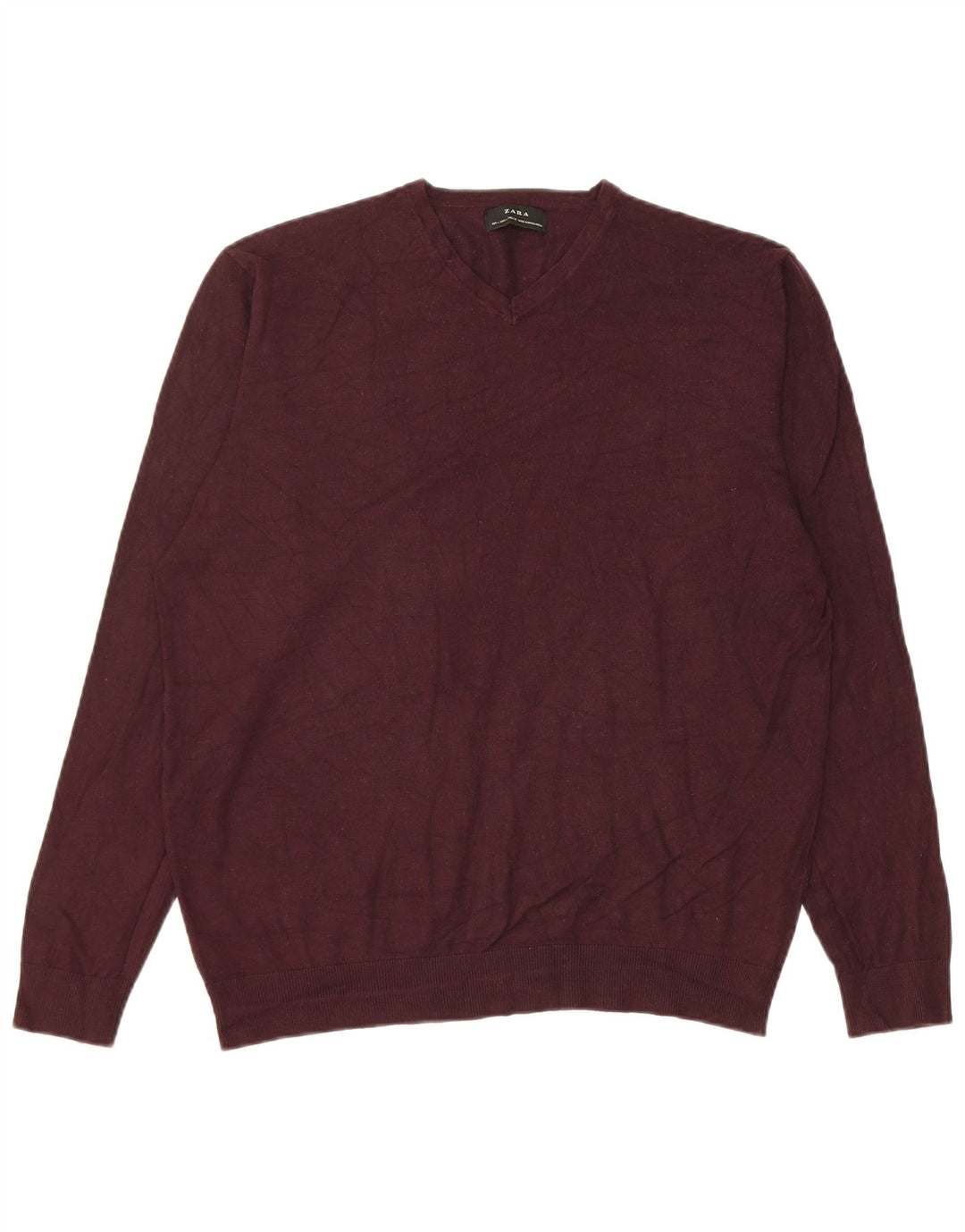 Maglione Zara da uomo con scollo a V grande in viscosa bordeaux