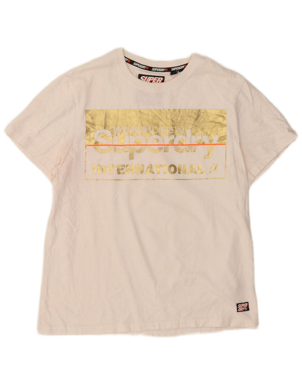 T-shirt grafica da donna Superdry Top UK 20 2XL cotone bianco