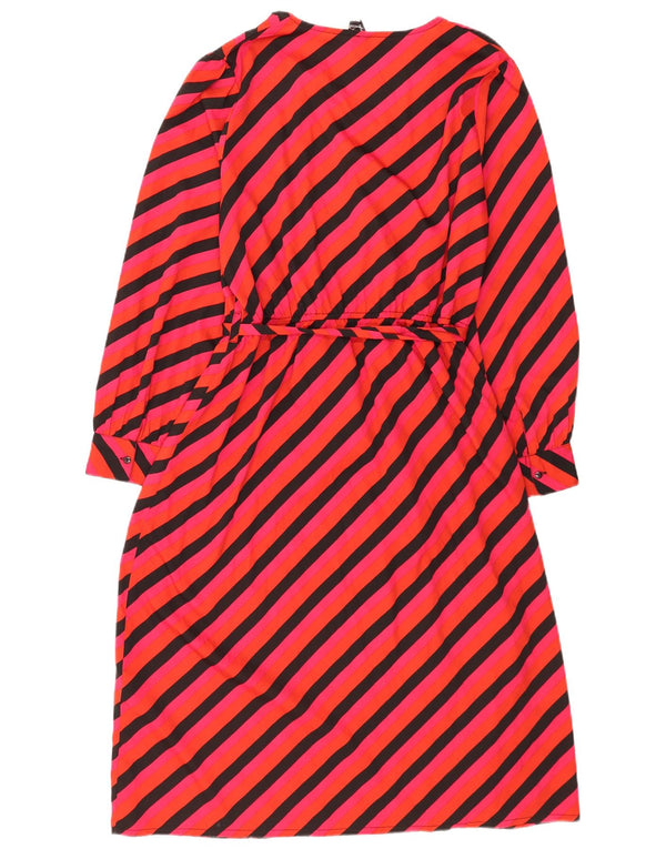 Abito lungo da donna vintage a maniche lunghe UK 18 XL Poliestere a righe rosse
