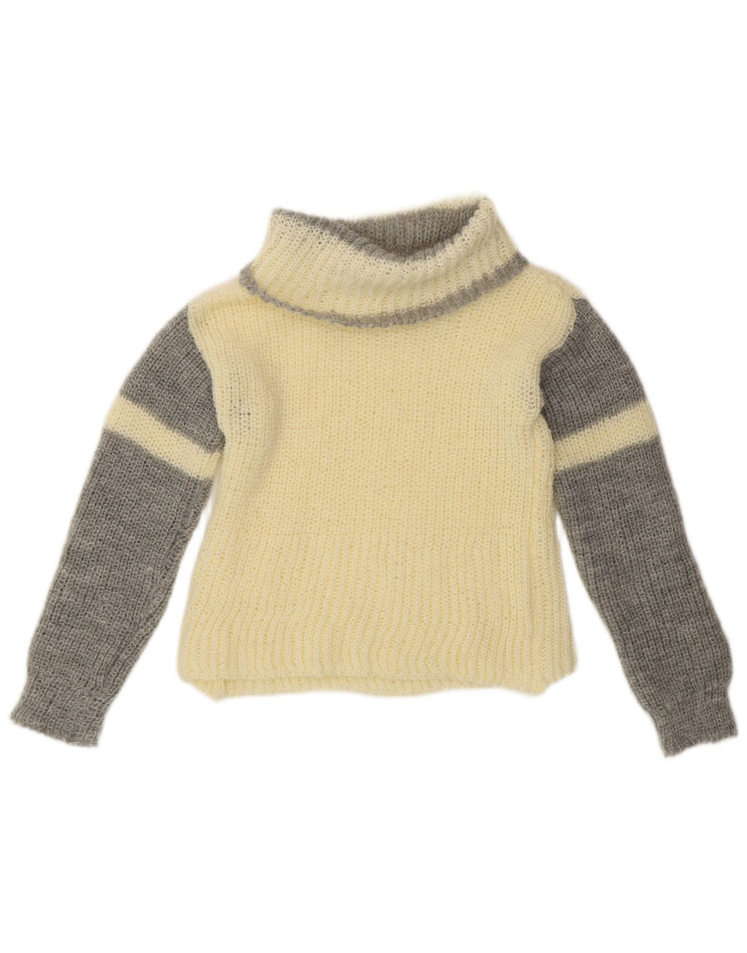 Maglione maglione collo alto da donna VINTAGE UK 10 piccolo blocco colore bianco sporco