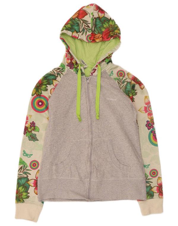Desigual Donna Felpa con cappuccio e zip UK 12 Medium Multicolore Floreale