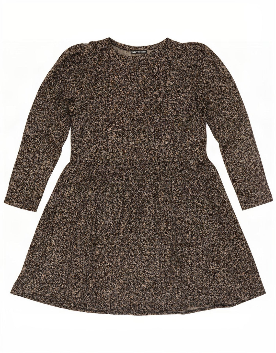 Abito basic a maniche lunghe da donna Zara UK 14 Poliestere floreale marrone medio